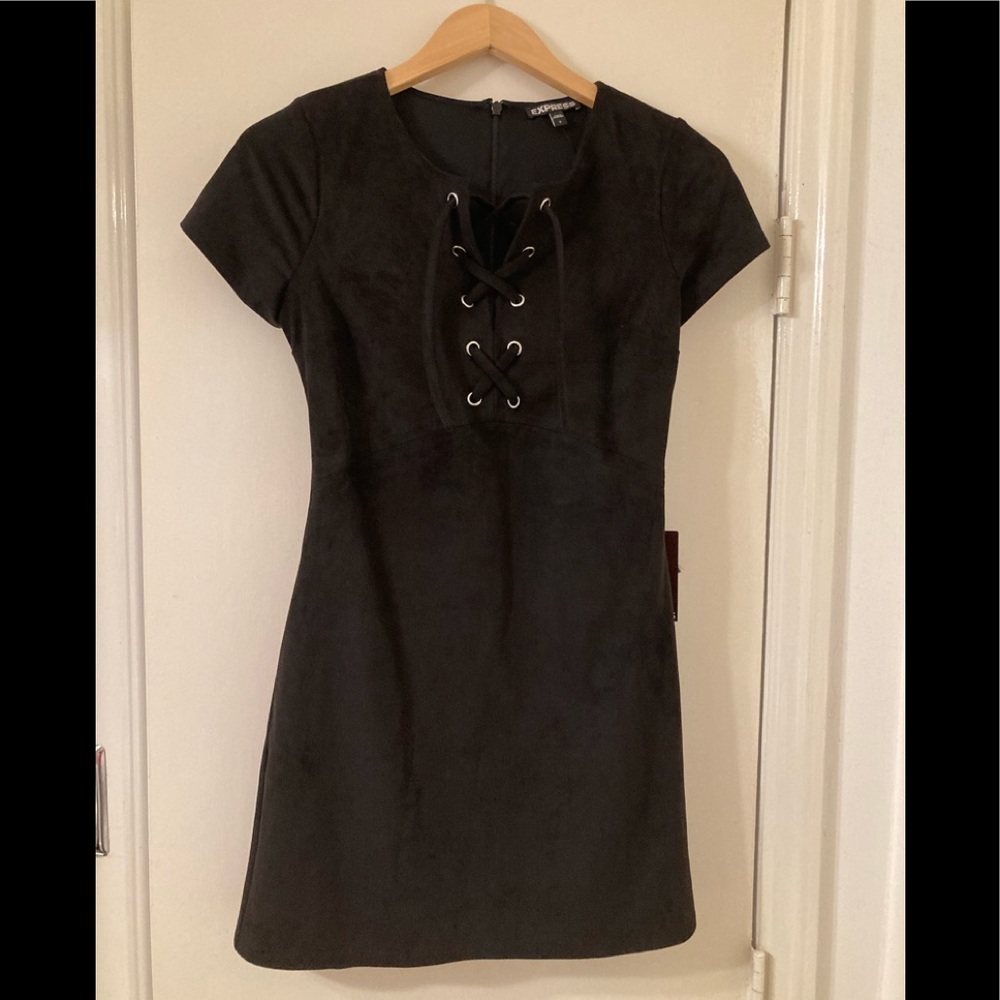 🆕NWT Express Black Suede Lace-Up Mini Dress, Size 0,